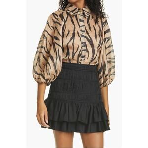 Women Aje. Nouveau Zebra Print Linen & Silk Shirt size US4 Quiet Luxury Designer